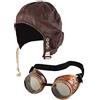 FNA FASHIONS® Biggles Hat Pilot Goggles Frame Aviator Grandpa's Great Escape Fancy Dress Kit