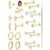 KRFY 10 Paia Orecchini Donna Acciaio Chirurgico Ipoallergenici Conch Helix Piercing Trago 14K Oro Placcato Set Orecchini Oro Spingere Dentro piercing Set
