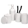 Jo Lavie Set di accessori da bagno bianco opaco - Organizer da banco in resina da 4 pezzi con dispenser di sapone, bicchiere, portaspazzolino e barattolo per cotton fioc - Kit di vanità moderno e
