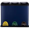 Relaxdays Cestino con 3 Scomparti in Metallo Blu, Pedale, separatore, H: 39,5 cm, L: 46 cm, P: 26,5 cm