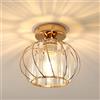 Goeco Plafoniera Vintage Industriale, E27 Lampada da Soffitto di Cristallo, Lampadario con Paralume a forma di Gabbia per ingresso corridoio camera da letto soggiorno, Oro