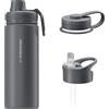 Wessper Borraccia Termica in Acciaio Inossidabile, 500 ml, Thermos Acqua con Tre Tappi Intercambiabili, Bottiglia per Bevande Aalde e Fredde, Senza BPA - Grigio