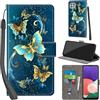 PHINIENLAND Cover per Samsung Galaxy A22 5G Case PU Pelle Custodia [Kickstand] [Chiusura magnetica] [Slot per Schede], Portafoglio Flip Custodia per Samsung A22 5G,Farfalla verde