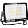 YOJZMA 100W Sensore di movimento Luce esterna, 10000LM LED Flood Luci esterne 3000K Luce diurna Bianco caldo Luci di sicurezza impermeabili IP67 per giardino, garage, cortile, Campo sportivo, patio