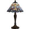 Bieye L30683 Lampada da tavolo in vetro colorato in stile Tiffany barocco, luce notturna con paralume blu largo 12 pollici per comodino, camera da letto, soggiorno, altezza 20 pollici