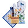 Maison d' Hermine Set di presine e guanti da forno in cotone 100% (19 x 33 cm e 20 x 20 cm) Guanti resistenti al calore con paste per maneggiare padelle calde Primavera Estate (Passiflora)