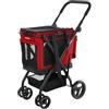 Carlett Carrello per Animali 3-in-1, Ruote Girevoli a 360°, Resistente all'Acqua, Trasportino Compatibile con Sedile Auto, Copertura Antipioggia e Cinghia di Sicurezza, Cube P, Colore Rosso