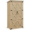 Outsunny Armadio con 2 ripiani laterali e 2 porte per attrezzi, casetta rimessa da giardino, 90L x 54,5P x 161/168,5H cm, Naturale | Aosom Italy