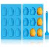 GlasFlength Madeleine - Stampi da forno in silicone, 2 pezzi di madeleine, 9 cavità con pennello in silicone, riutilizzabili, per biscotti, torte, cioccolato, dolci, cubetti di ghiaccio (blu)