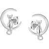 CLEVER SCHMUCK Orecchini da donna in argento Sterling 925 a forma di gatto, 12 x 9 mm, con luna, colore: bianco, Argento sterling, Nessuna pietra preziosa