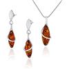 AMBEDORA Piccolo Set di Gioielli da Donna Marquise, Argento Sterling 925, Ambra Baltica Color Cognac, Ciondolo con Catena e Orecchini