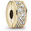 PANDORA Timeless Clip placcata in oro 14k con zirconia cubica trasparente e impugnatura in silicone, Clip Di Eleganza Brillante
