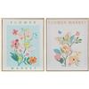 DRW Set di 2 quadri tela con fiori in blu, rosa e verde 40 x 50 x 3,2 cm