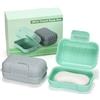 Alyvisun 2 Pezzi Porta Saponetta da Viaggio con Coperchio, Porta Sapone Portatile, Portasapone da Viaggio con Fondo Rialzato, Impermeabile e Antivivolo per Doccia（Verde + Grigio）
