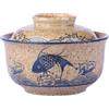 Braozaiw Ceramic Soup Bowl Set da 800 ml Ramen Bowl (bacchette cucchiaio), grandi ciotole giapponesi per noodle Bowls, set tradizionale asiatico, per udon, pasta, pho, soba (Pesce)