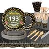 Nkaiso 193 Pcs Nero Oro Piatti di Carta Stoviglie per Feste -24 Ospiti | Piatti Usa e Getta Eleganti Set Include Piatti Carta Bicchieri Tovaglioli, per Compleanno, Matrimonio, Party Decorazione