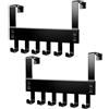 Rongrongago 2 Pezzi Appendi Abiti da Porta Senza Fori con 6 Ganci, Appendi Accappatoio Bagno da Porta Risparmio di Spazio, Door Hook per Bagno Soggiorno Cucina Camera da Letto Appeso Senza Fori（Nero）