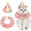 Kunyeah Set di sciarpa per animali domestici di compleanno per cuccioli costumi da principessa carino pizzo gatto vestito cane puntini colorati bandana pompon cono cappello gatto decorazioni di buon