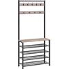 HOOBRO Stand Appendiabiti, Attaccapanni con Scarpiera, Portabiti da Terra con Scarpiera a 5 Livelli, Greige e Nero EBG80MT01G2