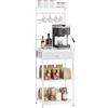 YMYNY Scaffale da Cucina, Porta-caffè in legno a 5 livelli, Scaffale per macchina del caffè, Organizzatore di 12 ganci, Cassetti in tessuto, 33 x 43 x 134,5 cm, per Soggiorno, Ufficio, Bianca HBR009W