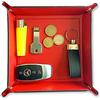 pubblimania Vassoio porta oggetti svuota tasche bicolore con chiusura a bottoni in poliuretano. Utile porta oggetti da scrivania (Blu/Rosso Veneziano)