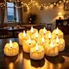 Yakpo Confezione da 12 lumini a LED a batteria, senza fiamma, tremolanti a LED, candele votive con timer, per esterni, per Natale, Halloween, decorazioni a forma di zucca