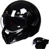 ILM Casco Moto Modulare Integrale per Uomo e Donna Apribile ATV UTV con Mentoniera Reversibile a 180°ECE Model-B707,Nero Lucido, L