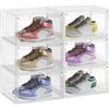 SONGMICS Set di 6 Scatole per Scarpe, Organizzatore Portascarpe Trasparente in Plastica, con Sportello, Impilabile, 33 x 28,5 x 19,2 cm, per Scarpe fino a Taglia 46, Bianco Trasparente LSP506W01