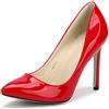 Poorevill Scarpe sexy da donna a punta con tacco alto, in pelle verniciata, senza lacci, da sera, per feste, Rosso, 36 EU