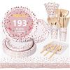 Nkaiso 193 Pcs Rosa Oro Piatti di Carta Stoviglie per Feste -24 Ospiti