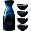 BORDEAG Set da sake giapponese in ceramica, 5 pezzi, set da sake giapponese con 4 bicchieri da sake, 1 brocca da sake, set di brocche da sake con bicchieri in ceramica, set per liquori in porcellana, set di