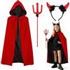 PAPU Costume Diavolo Set di Carnevale,90/120/150 cm Mantello Double Face & Corna da Diavolo & Bastone,Mantello Rosso e Nero Costume Diavoletta per Carnevale Costumi Accessori Diavoletta Festa Cosplay