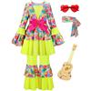 ReliBeauty Costume Hippie Bambina Carnevale con Fascia Testa 4-5 Anni(100cm)
