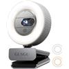 GUSGU Webcam G910 2K Quad HD per PC, con microfono e luce e copertura per privacy, webcam per computer desktop/laptop/MacBook, fotocamera streaming USB