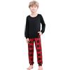 Comfyouth Pigiama da Ragazzo, a Maniche Lunghe, 2 Pezzi, con 2 Tasche, Set Pigiama Invernale per Bambini, Maglietta a Maniche Lunghe e Pantaloni a Quadretti con coulisse10-12 Anni Nero + Rosso