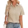 Niwicee Camicia Bianca Donna Elegante Blusa Manica Corta Cotone da Donna Bluse Maglietta Scollo a V Casual Camicie Abbottonate Top Tinta Unita Estive Shirt Classico Maglia (Cachi Chiaro, XL)