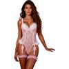 sunshinelady Body in pizzo da donna, lingerie sexy con reggicalze di grandi dimensioni, body da donna con ferretto, body tradizionale con bottoni, schiena scoperta, con giarrettiera, Colore: rosa., S