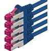 1aTTack.de 0,25m - blu - 5 pezzi - Rete Cavi Cat6a S-FTP CAT 6a doppia schermatura - certificato GHMT PIMF 500MHz 7 CU rame non contiene alogeni