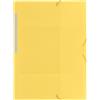 Grafoplás | Cartella in plastica | Formato foglio | Giallo pastello | Traslucido | Colorgraf | Dorso dritto con etichetta stampata, 3 baveri, chiusura in gomma elastica, perfetta per uso scolastico e