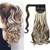 Cybelleza Coda Capelli Extension Coda di Cavallo Meches Estensioni per Capelli Ricci Mossi Ondulati Clip Lunghi Sintetici Ponytail Naturali Wrap Around Posticci Parrucchino, Marrone Castagna&Bleach Blonde