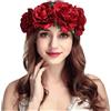 HKSICHENGKEJIUK Corona con rose e fiori, da donna, copricapo gotico per capelli, per travestimenti, cosplay, feste, Halloween, giorno dei morti, accessori per foto (rosso, taglia unica)
