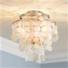 SM Saint Mossi Saint Mossi Capiz - Lampada da soffitto con conchiglie, stile costiero, perfetta per soggiorno, camera da letto, sala da pranzo, 33 x 38 cm, 3 luci, finitura oro lucido