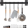 Volumoon Barra Portautensili da Cucina in Alluminio, Nera Con 5 Ganci - Per Cucina e Bagno