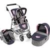 Bayer Chic 2000 637-26 Emotion - Passeggino combinato per bambole 3 in 1 All In, grigio melange e blu navy