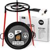 Alises - Set di cottura per paella (Eco-Set) con padella per paella in acciaio smaltato (46 cm) - Doppio bruciatore a gas (40 cm) e treppiede