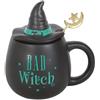 Something Different Wholesale Tazza con coperchio e cucchiaio, in ceramica verde, con cappello da strega, regalo gotico per Halloween
