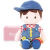 LeyaDoll bambola di peluche 40 cm, giocattolo sensoriale e educativo ispirato al metodo Montessori, morbida compagna per neonati 0-3 anni, idea regalo di compleanno per bambina-Overalls boy
