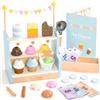 UMU® Gelatiera in legno per bambini, gelateria con accessori da cucina, denaro da gioco, carta menù, ecc. Negozi di cucina per bambini e accessori per giochi di ruolo, 37 pezzi, giocattoli in legno