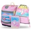 Baagl Set di 3 zaini da scuola per ragazzi e ragazze (zaino Zippy per la prima elementare, astuccio, borsa da palestra), cartella per la scuola elementare con cinghia toracica, cintura in vita, zaino