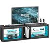 Bestier Mobile TV basso per TV da 65 pollici e TV più piccole, 160 x 35 x 52 cm, mobile TV con luci LED RGB, tavolo TV con gestione dei cavi integrata, vassoio in vetro regolabile
